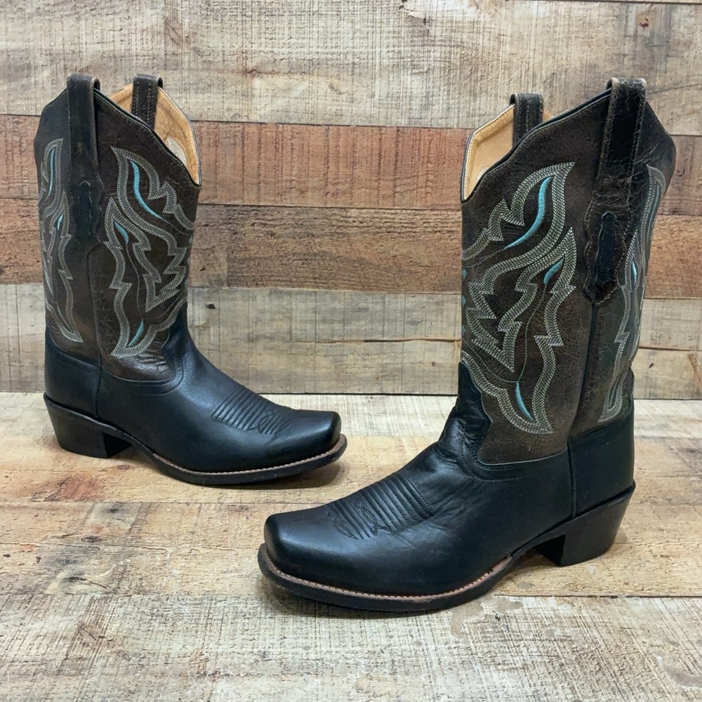Old West 18008 Boots womens Size 8.5 Black Leather Western Square Toe Cowboy
